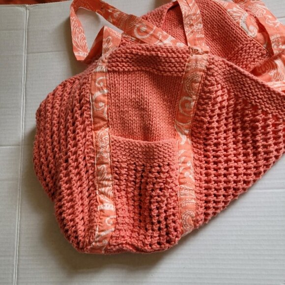 Crochet bag tote sack beach bag sewing knitting peach orange summer hand made - Picture 10 of 14